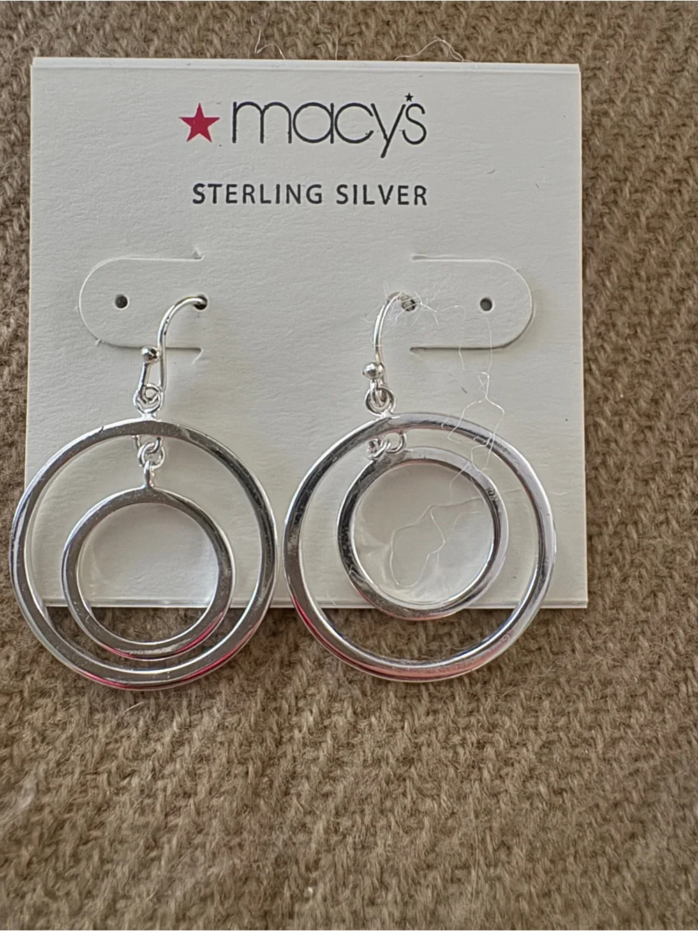 Macy's Sterling Silver Hoop Drop Earrings with Pink Accent